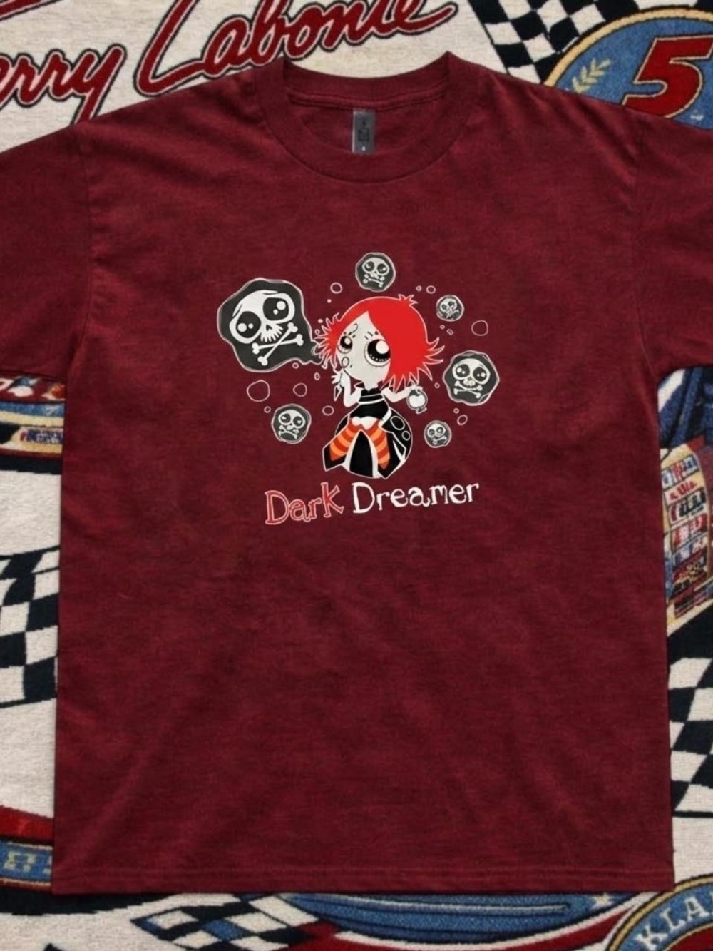 Gildan Burgundy "Dark Dreamer" Graphic Tee with Red Accent